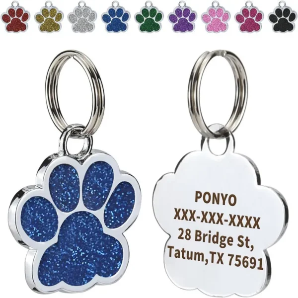 (10pcs) Personalized Dog Cat Plate Tags Engraved Puppy Pet ID Name Collar Tag Alloy Paw Glitter Pendant Pets Dogs Accessories