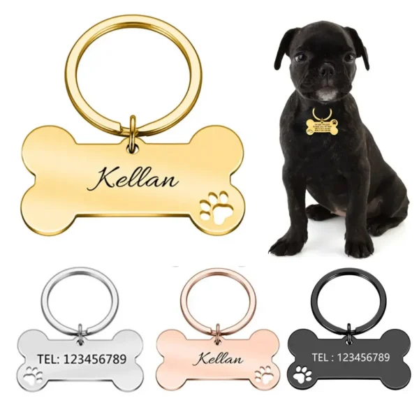 (3pcs) Anti-Lost Pet ID Tag Keychain Personalized Engraved Name Phone No.Puppy Dog Collar Tag Keyring Bone Custom Accessories Gift